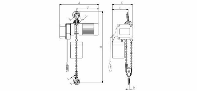 環(huán)鏈電動葫蘆，3噸環(huán)鏈電動葫蘆尺寸圖